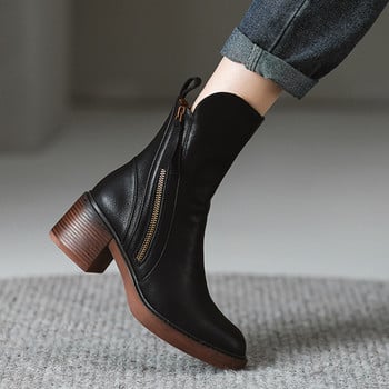 Chelsea Square Heel Platform Boots Γυναικείες 2023 Νέα Pu Δερμάτινα Σχέδιο Μπότες με φερμουάρ για Γυναικείες Μόδα Χονδρές Μπότες Αστραγάλου Botines