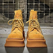 Κίτρινα χοντροκομμένα μποτάκια πλατφόρμας Γυναικείες ίνες δερμάτινες πολυτελείς γυναικείες μπότες με χοντρό ψηλό κάτω μέρος Ρετρό μποτάκια Botas