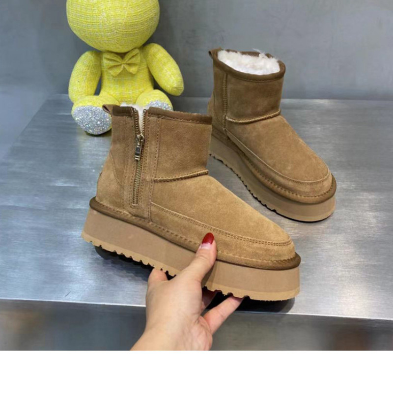 Dámske zimné čižmy s hrubým spodkom, zvýšené topánky na platforme, imitácia semišu, zamatové teplé dámske topánky na zips, členkové čižmy pre ženy