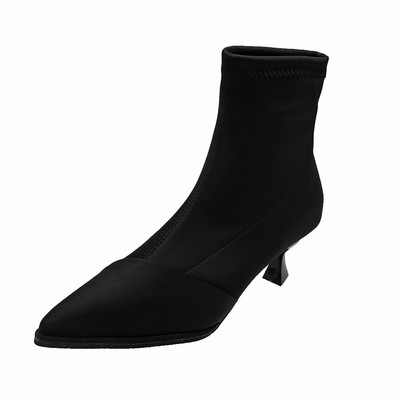 Πανί Ζεστά Γυναικείες Μπότες Chelsea Νέα μόδα 2022 Χειμώνας με φίνο τακούνι Ελαστική κάλτσα Μπότες casual Παπούτσια σουέτ με μυτερές μύτες Botas