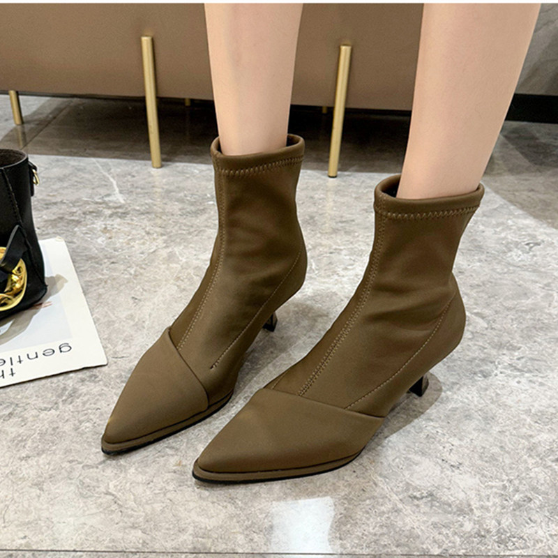 Πανί Ζεστά Γυναικείες Μπότες Chelsea Νέα μόδα 2022 Χειμώνας με φίνο τακούνι Ελαστική κάλτσα Μπότες casual Παπούτσια σουέτ με μυτερές μύτες Botas