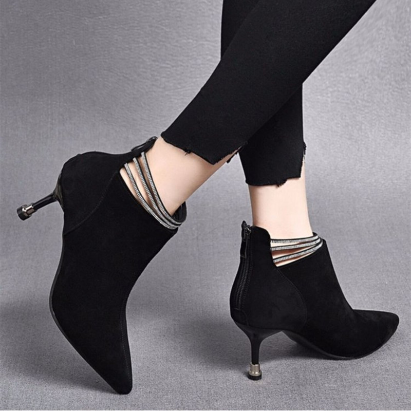 Moodsad saapad naistele Chelsea saapad terava ninaga kivist tikk-poolsaapad Moodsad kunstseemisnahast vabaaja kõrge kontsaga saapad naistele