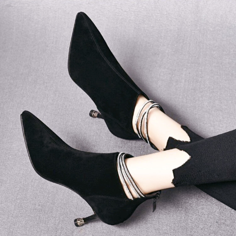 Moodsad saapad naistele Chelsea saapad terava ninaga kivist tikk-poolsaapad Moodsad kunstseemisnahast vabaaja kõrge kontsaga saapad naistele