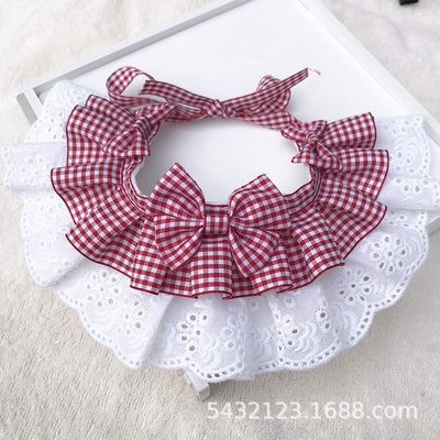 Χαριτωμένο τριών στρώσεων δαντέλα παπιγιόν Μικρό κουδούνι γιακά για κατοικίδια Σαλιάρα γιακά κατοικίδιων Δαντελένια σαλιάρες Lovely Dog Κολιέ γάτας Διακοσμητικά Γιακά για μικρό σκύλο