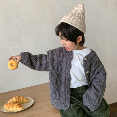 8777 Korea laste kampsunid kardigan, sügis ja talv 2021, beebi jämevillane kanep retrokardigan mantel poiste tüdrukute kampsunid