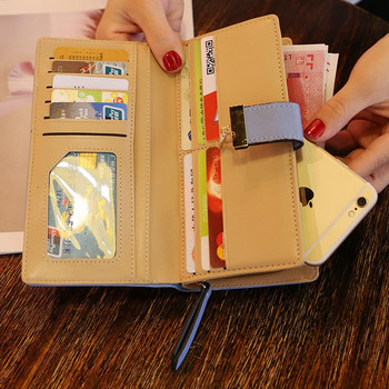 Модно портмоне от PU кожа Дамски дълъг портфейл Дамска чанта със златни кухи листа Дамска чанта за дамско портмоне за монети Държачи на карти Клъч