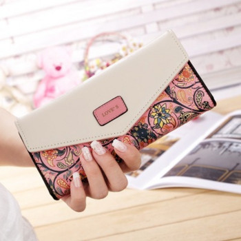 Φάκελος Wristlet Fashion Γυναικείο πορτοφόλι χτύπημα Χρώμα 3πλάσιο λουλούδια εκτύπωση PU Δερμάτινο πορτοφόλι Μακρύ γυναικείο τσαντάκι με κέρμα συμπλέκτη τηλέφωνο