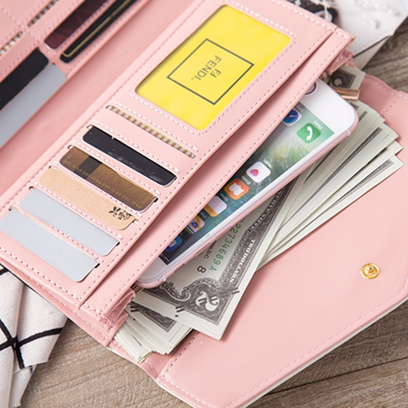 Käevõru moeümbrik Naiste rahakott, värviline 3-kordne lilled, trükkimine PU-nahast rahakott, pikk naiste sidur, münt telefonikott