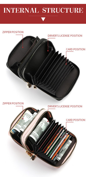 Дамски портфейл с двоен цип Моден къс държач за кредитна карта с портмоне за монети с голям капацитет