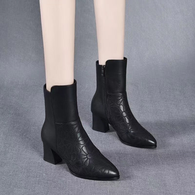 Talvise terava varbaga naiste papud naiste sügise lukuga PU-nahast kingad, pruunid mood 6 cm kõrged kandilised kontsad, naiste poolsaapad