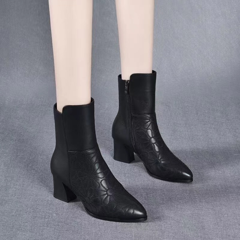 Talvise terava varbaga naiste papud naiste sügise lukuga PU-nahast kingad, pruunid mood 6 cm kõrged kandilised kontsad, naiste poolsaapad