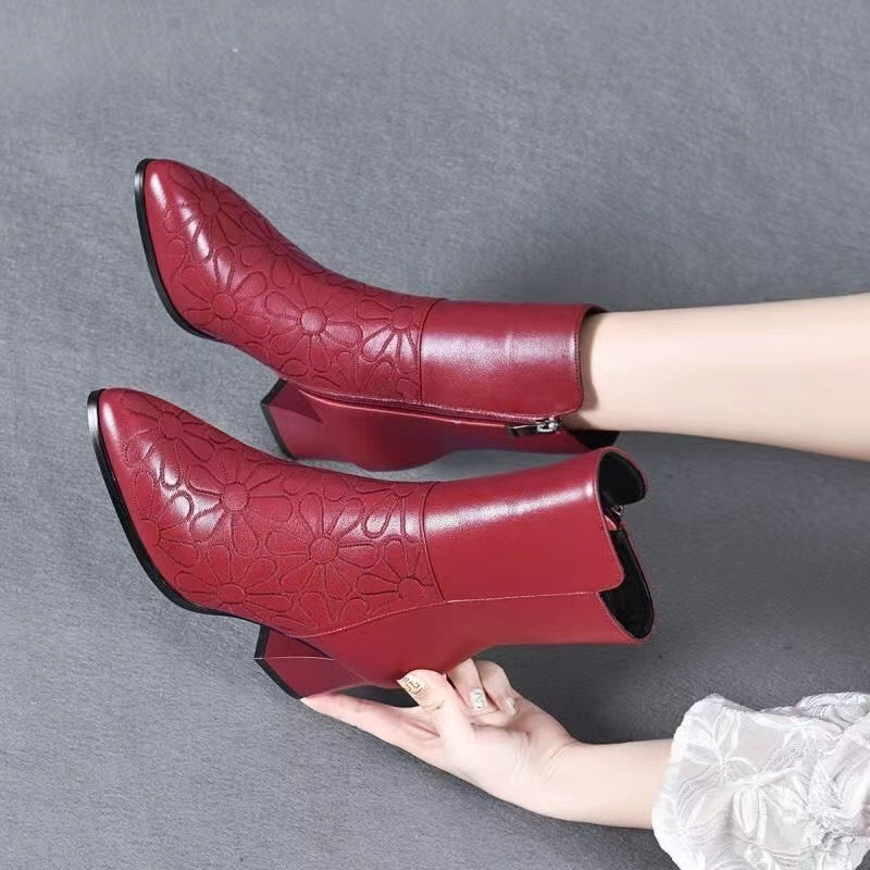 Talvise terava varbaga naiste papud naiste sügise lukuga PU-nahast kingad, pruunid mood 6 cm kõrged kandilised kontsad, naiste poolsaapad