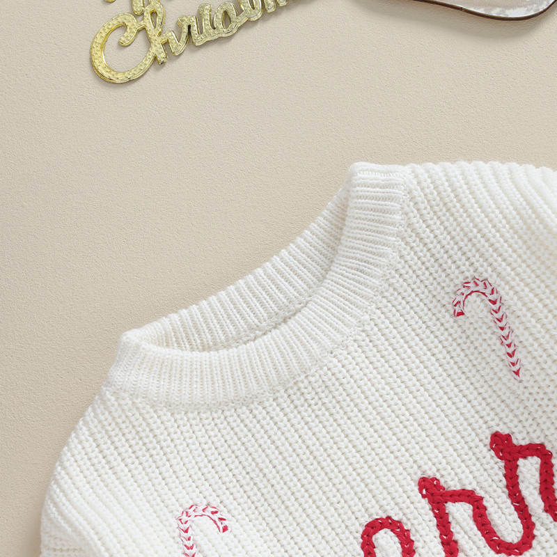 Häid jõule Lasteriided Tüdrukud Poisid Kootud Kampsunid Pikad varrukad Candy Cane Tikand Heegeldatud Pullover Laste Kudumid