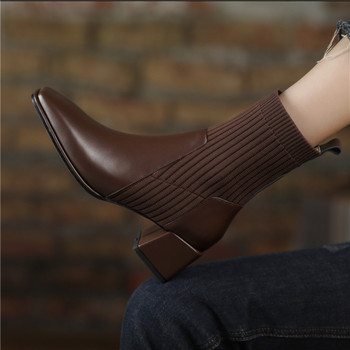 2023 Есен Зима Нови чорапи до глезена Обувки Дамска мода Голям размер 42 Плетени къси ботуши Дамски обувки с високи токчета Botas De Mujer