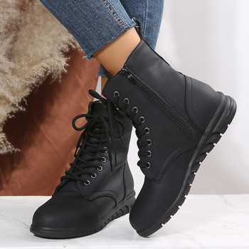 Модни дамски ботуши  за 2022 г. Черни дамски обувки с долна част Удобни зимни боти до глезена Луксозни мотоциклетни обувки Дамски
