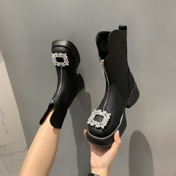 Ботуши Chelsea с плътен кристален цип Дамски обувки 2023 Нови зимни дизайнерски модни ботуши до глезена Снежен пънк готически гладиаторски дамски обувки