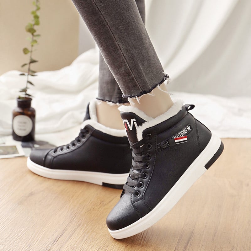 Moodsad lühikesed lumesaapad naistele Talvejalatsid Lühike, soojad PU-plüüsist naistekingad Vaba aeg Paelad Poolsaapad botines chelsea