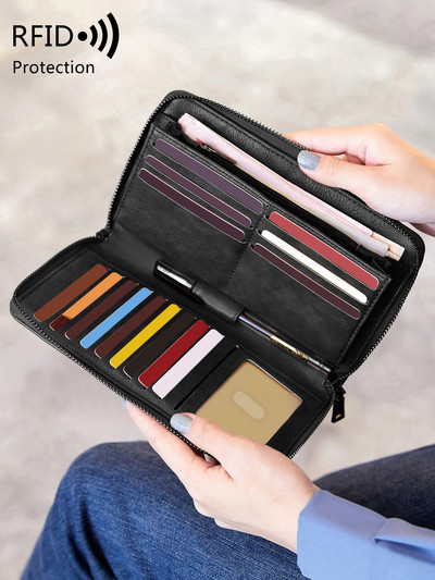 MIYIN Long Wallet Γυναικείο πορτοφόλι 2023 Νέα RFID Anti Theft Brush Anti Demagnetization Retro Oil Wax Δερμάτινο πορτοφόλι Μεγάλης χωρητικότητας τσάντα