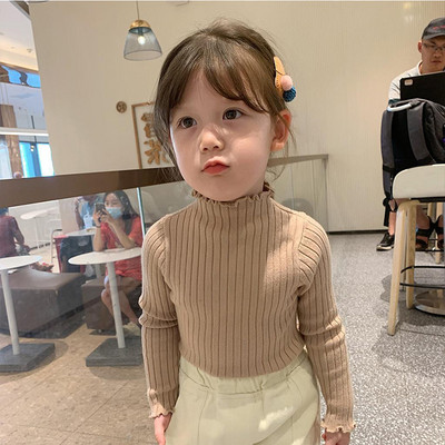 Sügisene tüdrukute kampsun, armas 2-7-aastastele lastele printsessi pikkade varrukatega topid Laste puuvillane vabaaja soonikuga kootud kampsun