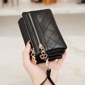 Γυναικεία πορτοφόλια Πολυλειτουργικό κοντό πορτοφόλι μάρκας Μαλακό δέρμα Πορτοφόλι με διπλό φερμουάρ και λουράκι καρπού Ladies Carteira Feminina