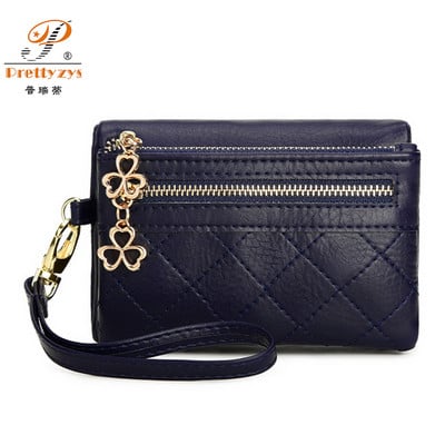 Γυναικεία πορτοφόλια Πολυλειτουργικό κοντό πορτοφόλι μάρκας Μαλακό δέρμα Πορτοφόλι με διπλό φερμουάρ και λουράκι καρπού Ladies Carteira Feminina