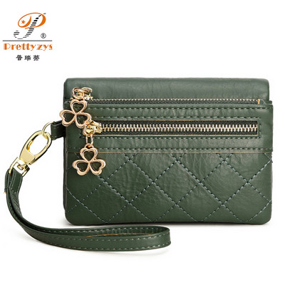 Γυναικεία πορτοφόλια Πολυλειτουργικό κοντό πορτοφόλι μάρκας Μαλακό δέρμα Πορτοφόλι με διπλό φερμουάρ και λουράκι καρπού Ladies Carteira Feminina