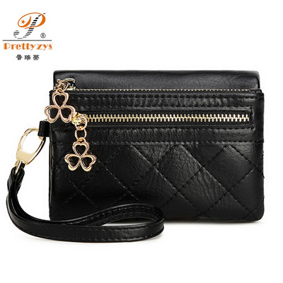 Γυναικεία πορτοφόλια Πολυλειτουργικό κοντό πορτοφόλι μάρκας Μαλακό δέρμα Πορτοφόλι με διπλό φερμουάρ και λουράκι καρπού Ladies Carteira Feminina