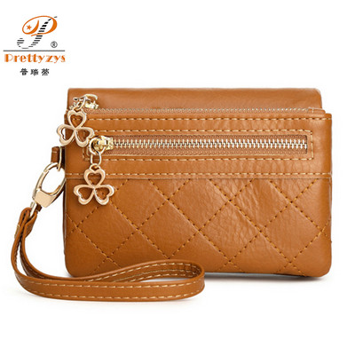 Γυναικεία πορτοφόλια Πολυλειτουργικό κοντό πορτοφόλι μάρκας Μαλακό δέρμα Πορτοφόλι με διπλό φερμουάρ και λουράκι καρπού Ladies Carteira Feminina