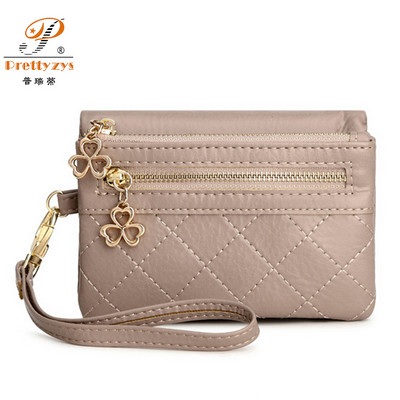 Γυναικεία πορτοφόλια Πολυλειτουργικό κοντό πορτοφόλι μάρκας Μαλακό δέρμα Πορτοφόλι με διπλό φερμουάρ και λουράκι καρπού Ladies Carteira Feminina