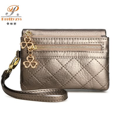 Γυναικεία πορτοφόλια Πολυλειτουργικό κοντό πορτοφόλι μάρκας Μαλακό δέρμα Πορτοφόλι με διπλό φερμουάρ και λουράκι καρπού Ladies Carteira Feminina