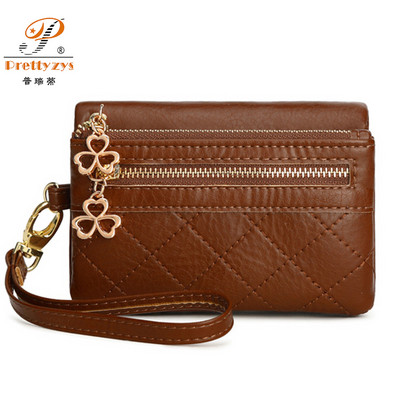 Γυναικεία πορτοφόλια Πολυλειτουργικό κοντό πορτοφόλι μάρκας Μαλακό δέρμα Πορτοφόλι με διπλό φερμουάρ και λουράκι καρπού Ladies Carteira Feminina