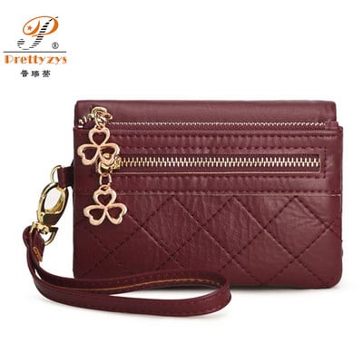 Γυναικεία πορτοφόλια Πολυλειτουργικό κοντό πορτοφόλι μάρκας Μαλακό δέρμα Πορτοφόλι με διπλό φερμουάρ και λουράκι καρπού Ladies Carteira Feminina