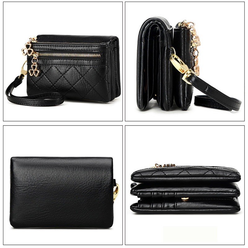 Γυναικεία πορτοφόλια Πολυλειτουργικό κοντό πορτοφόλι μάρκας Μαλακό δέρμα Πορτοφόλι με διπλό φερμουάρ και λουράκι καρπού Ladies Carteira Feminina