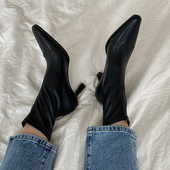 Fekete női bokacsizma női vékony magassarkú divat kis négyzet orrú cipzár Téli női cipők Bőr barna rövid cipók