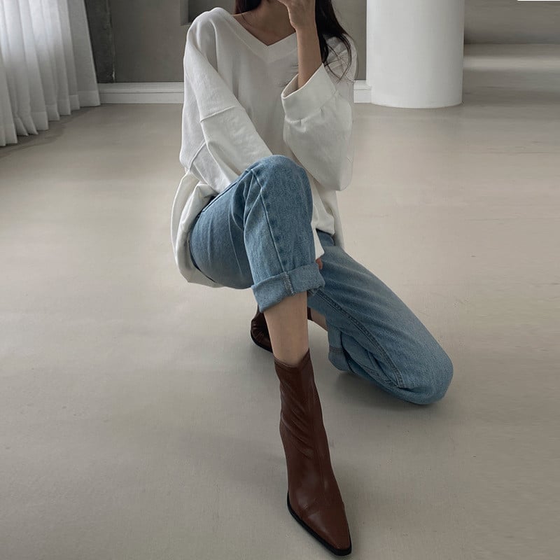 Fekete női bokacsizma női vékony magassarkú divat kis négyzet orrú cipzár Téli női cipők Bőr barna rövid cipók