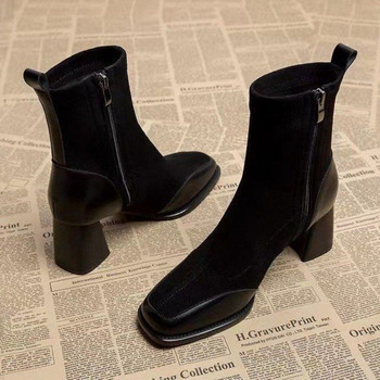 Дамски ботуши до средата на прасеца Платформа Дамски дизайнерски зимни пънк стил Дамски черни социални обувки на токчета