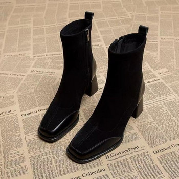 Дамски ботуши до средата на прасеца Платформа Дамски дизайнерски зимни пънк стил Дамски черни социални обувки на токчета