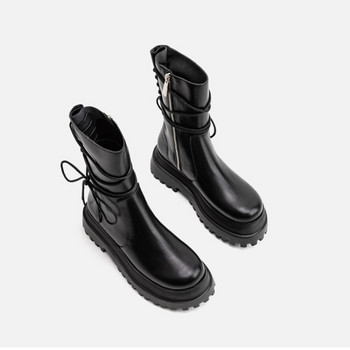 2023 Нови ботуши Дамски топли обувки на платформа Зимни модни ботуши до средата на прасеца Ботуши с цип Кожени ботуши Дамски Botas Mujer