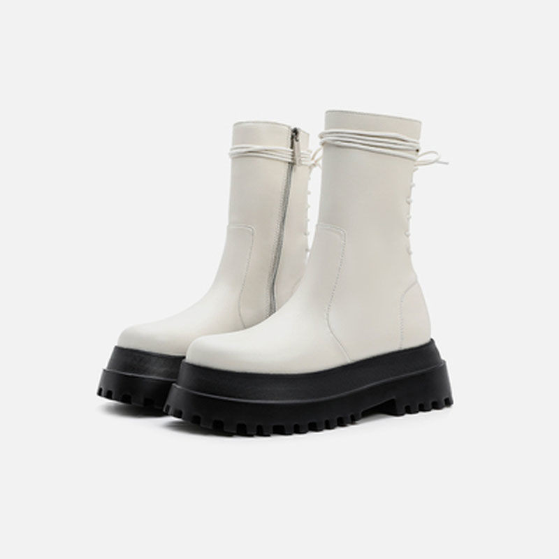 2023 Νέες γυναικείες μπότες Πλατφόρμα ζεστά παπούτσια Χειμερινή μόδα Μπότες μεσαίας γάμπας Μπότες με φερμουάρ Δερμάτινες μπότες Γυναικείες Botas Mujer