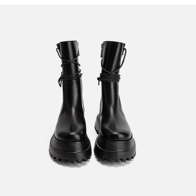 2023 Νέες γυναικείες μπότες Πλατφόρμα ζεστά παπούτσια Χειμερινή μόδα Μπότες μεσαίας γάμπας Μπότες με φερμουάρ Δερμάτινες μπότες Γυναικείες Botas Mujer