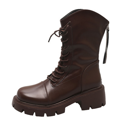 Νέα γυναικεία δερμάτινα μποτάκια Pu 2023 Φθινοπωρινά Αντιολισθητικά Γυναικεία Μπότες Μοτοσικλέτας Μόδα Πλάτη Πλατφόρμα Πλατφόρμα Μποτάκια Γυναικεία παπούτσια