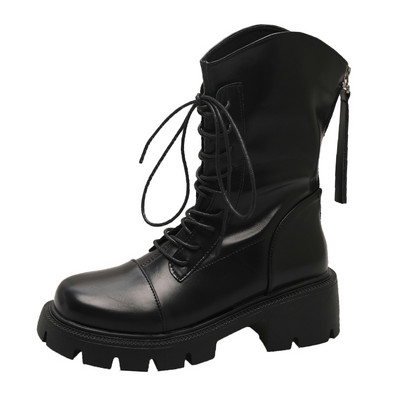 Νέα γυναικεία δερμάτινα μποτάκια Pu 2023 Φθινοπωρινά Αντιολισθητικά Γυναικεία Μπότες Μοτοσικλέτας Μόδα Πλάτη Πλατφόρμα Πλατφόρμα Μποτάκια Γυναικεία παπούτσια