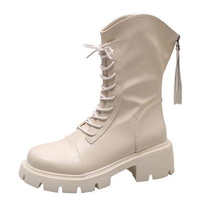 Νέα γυναικεία δερμάτινα μποτάκια Pu 2023 Φθινοπωρινά Αντιολισθητικά Γυναικεία Μπότες Μοτοσικλέτας Μόδα Πλάτη Πλατφόρμα Πλατφόρμα Μποτάκια Γυναικεία παπούτσια