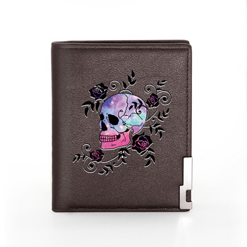 Нови постъпления Мъже Жени Кожен портфейл Rose Vine Skull Cover Billfold Тънки притежатели на кредитни карти/ID Вложки Чанта за пари Къси портмонета