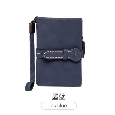 Πολυλειτουργικό κοντό πορτοφόλι διπλωμένο γυναικεία πορτοφόλια Δερμάτινο πορτοφόλι Nubuck με φερμουάρ και λουράκι καρπού Γυναικεία Carteira Feminina