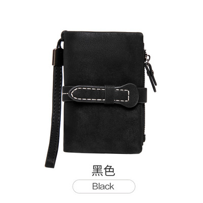 Πολυλειτουργικό κοντό πορτοφόλι διπλωμένο γυναικεία πορτοφόλια Δερμάτινο πορτοφόλι Nubuck με φερμουάρ και λουράκι καρπού Γυναικεία Carteira Feminina