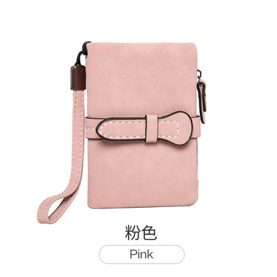 Πολυλειτουργικό κοντό πορτοφόλι διπλωμένο γυναικεία πορτοφόλια Δερμάτινο πορτοφόλι Nubuck με φερμουάρ και λουράκι καρπού Γυναικεία Carteira Feminina