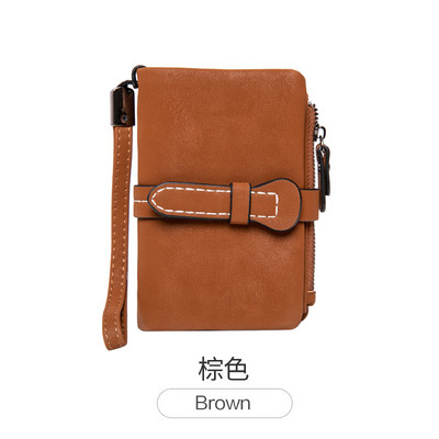 Πολυλειτουργικό κοντό πορτοφόλι διπλωμένο γυναικεία πορτοφόλια Δερμάτινο πορτοφόλι Nubuck με φερμουάρ και λουράκι καρπού Γυναικεία Carteira Feminina