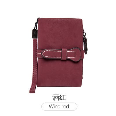 Πολυλειτουργικό κοντό πορτοφόλι διπλωμένο γυναικεία πορτοφόλια Δερμάτινο πορτοφόλι Nubuck με φερμουάρ και λουράκι καρπού Γυναικεία Carteira Feminina