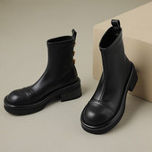 2023 NOI Cizme de bază pentru femei, casual, concise, din piele, cu vârf rotund, cu tocuri groase, pantofi de lucru, toamnă, iarnă, cizme De Mujer